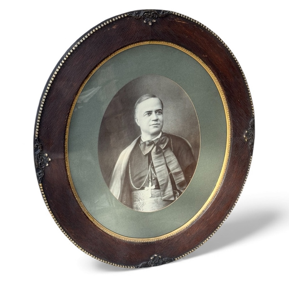 Antique Wood Oval Framed Religious Portrait Bishop Joseph-Médard Émard Catholic